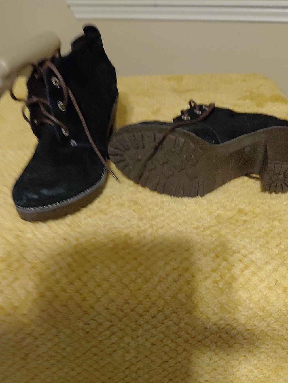 Black Suede Lace-Up Ankle Boots. Size 8M